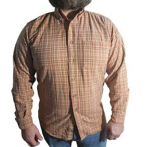Vintage LL Bean Orange Plaid Flannel Shirt Cotton Gorpcore Outdoors Button Up